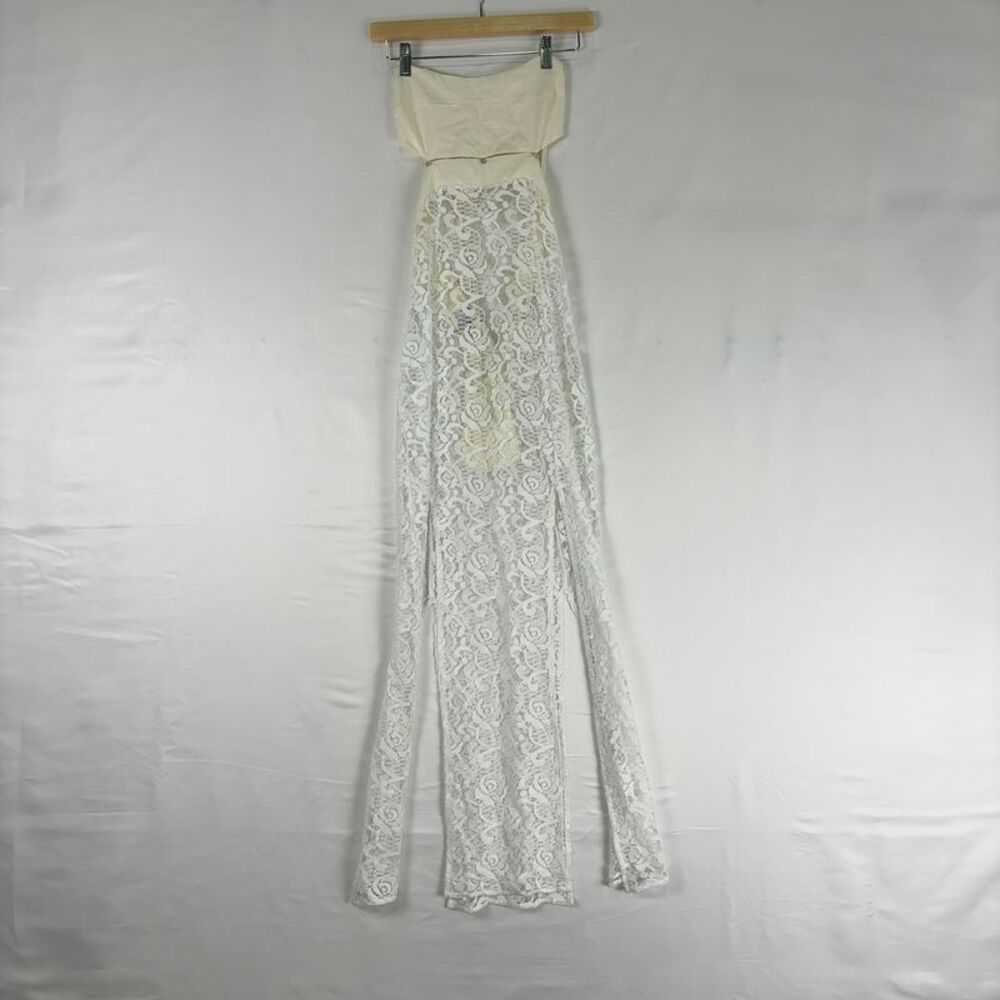 Kettlel Attlier-  Long Lace Maxi Dress in Cream Beige White Lace